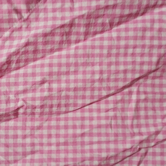 Beach Lunch Lounge Women Pink White Checkered Sleeveless Top Wrap Blouse Small - Picture 3 of 5